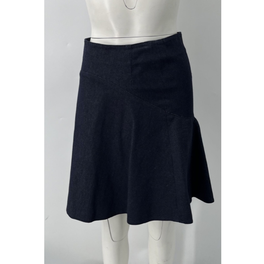 Akris Punto Denim Asymmetric Flare Knee-Length Skirt sz 2